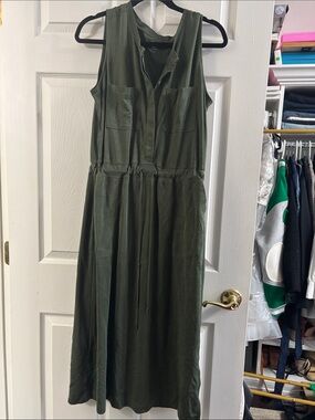LOFT Olive Green Sleeveless Drawstring Maxi Dress